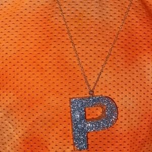 Silver Sparkle Infused Resin Necklace, Letter “P”